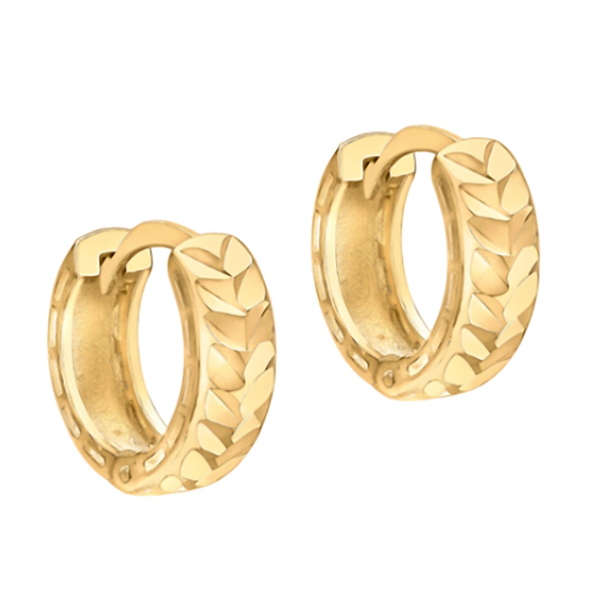 9K Yellow Gold Diamond Cut Leaf Design Creole Hoop Earrings 7752368 0