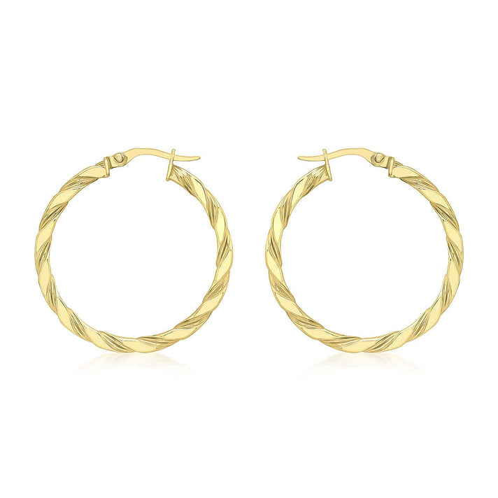 9K Yellow Gold 30mm Twist Hoop Creole Earrings 7337335 1