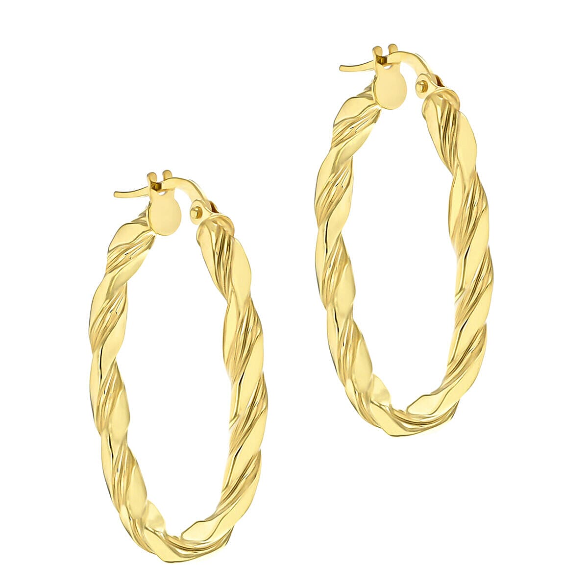 9K Yellow Gold 30mm Twist Hoop Creole Earrings 7337335 1