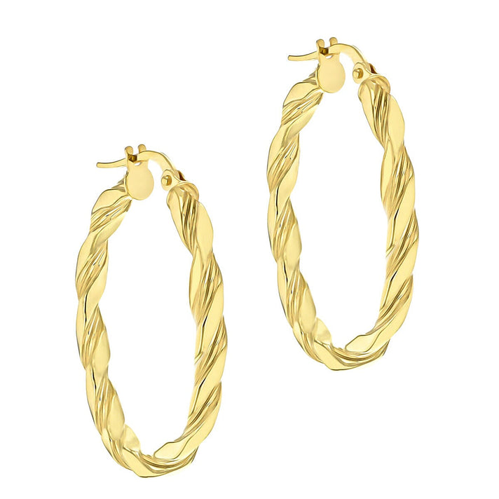 9K Yellow Gold 30mm Twist Hoop Creole Earrings 7337335 2