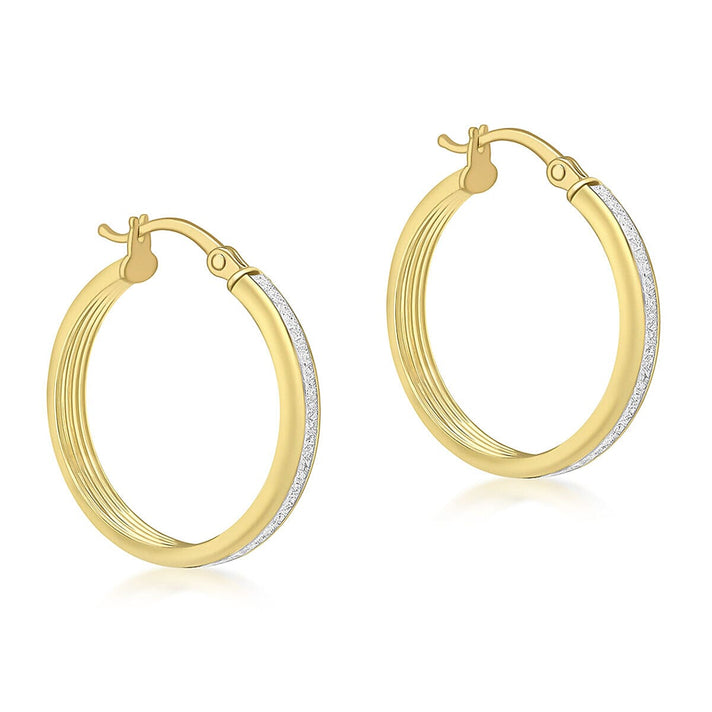 9K Yellow Gold 17mm Ribbed Stardust Creole Earrings 7337608 1