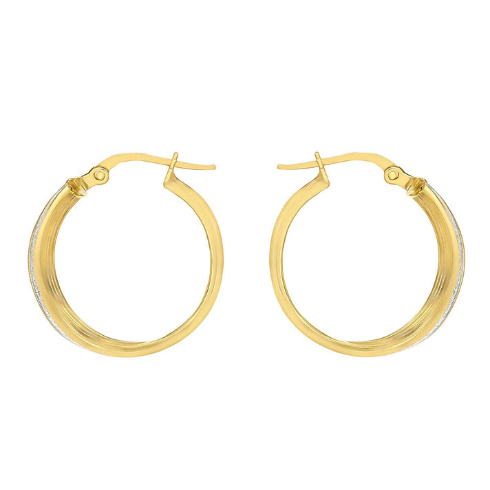 9K Yellow Gold 17mm Ribbed Stardust Creole Earrings 7337608 2