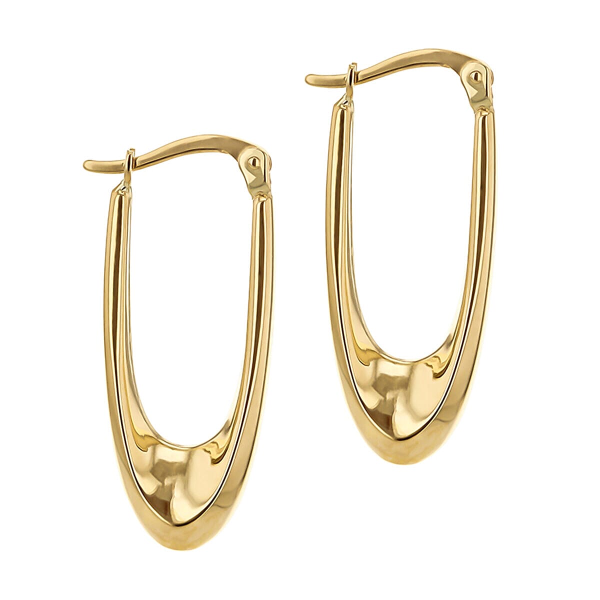 9K Yellow Gold 6mm x 28mm Elongated Drop Hoop Earrings 7337754 1
