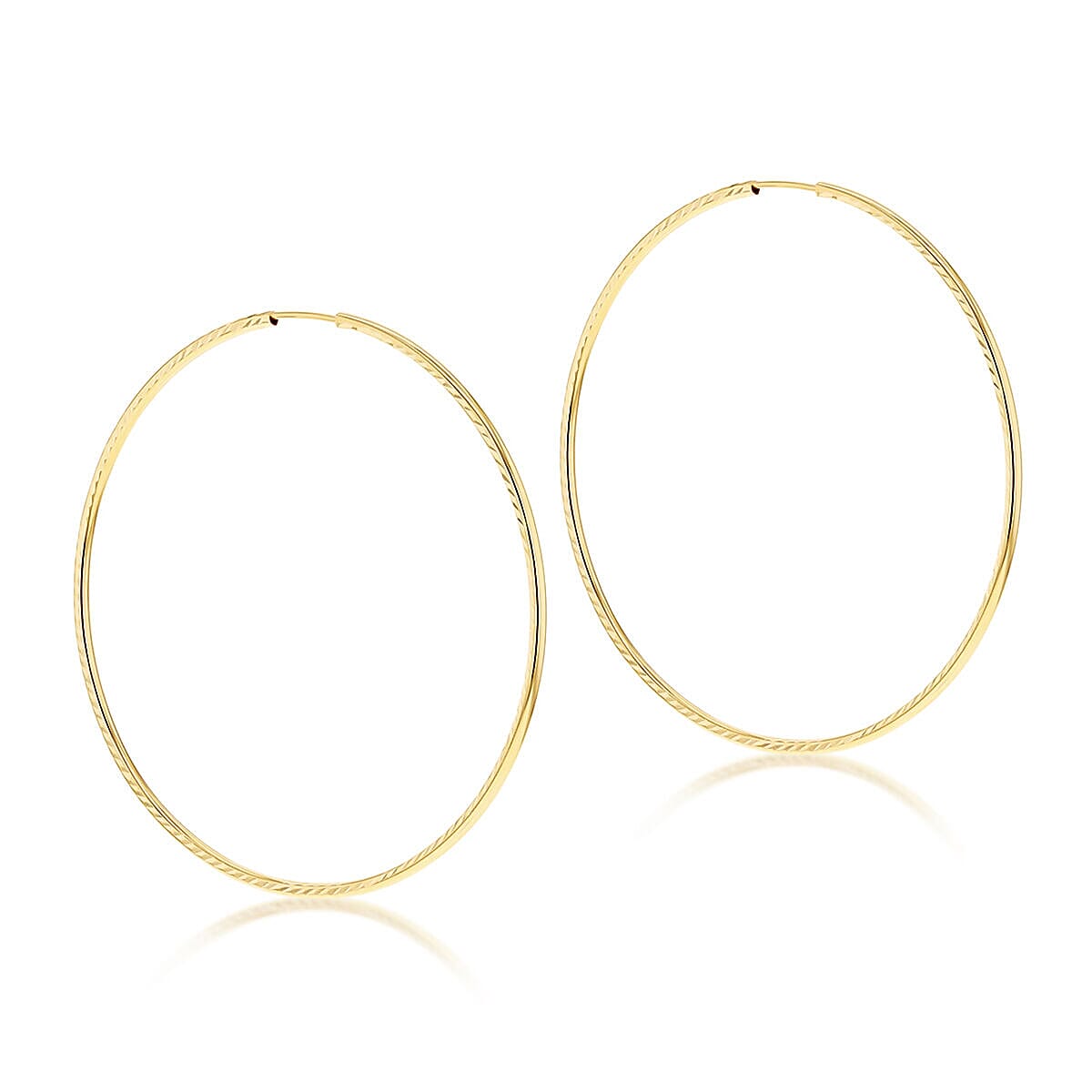 9K Yellow Gold Diamond Cut Faceted 1.5mm x 52mm Creole Earrings 7337803 0