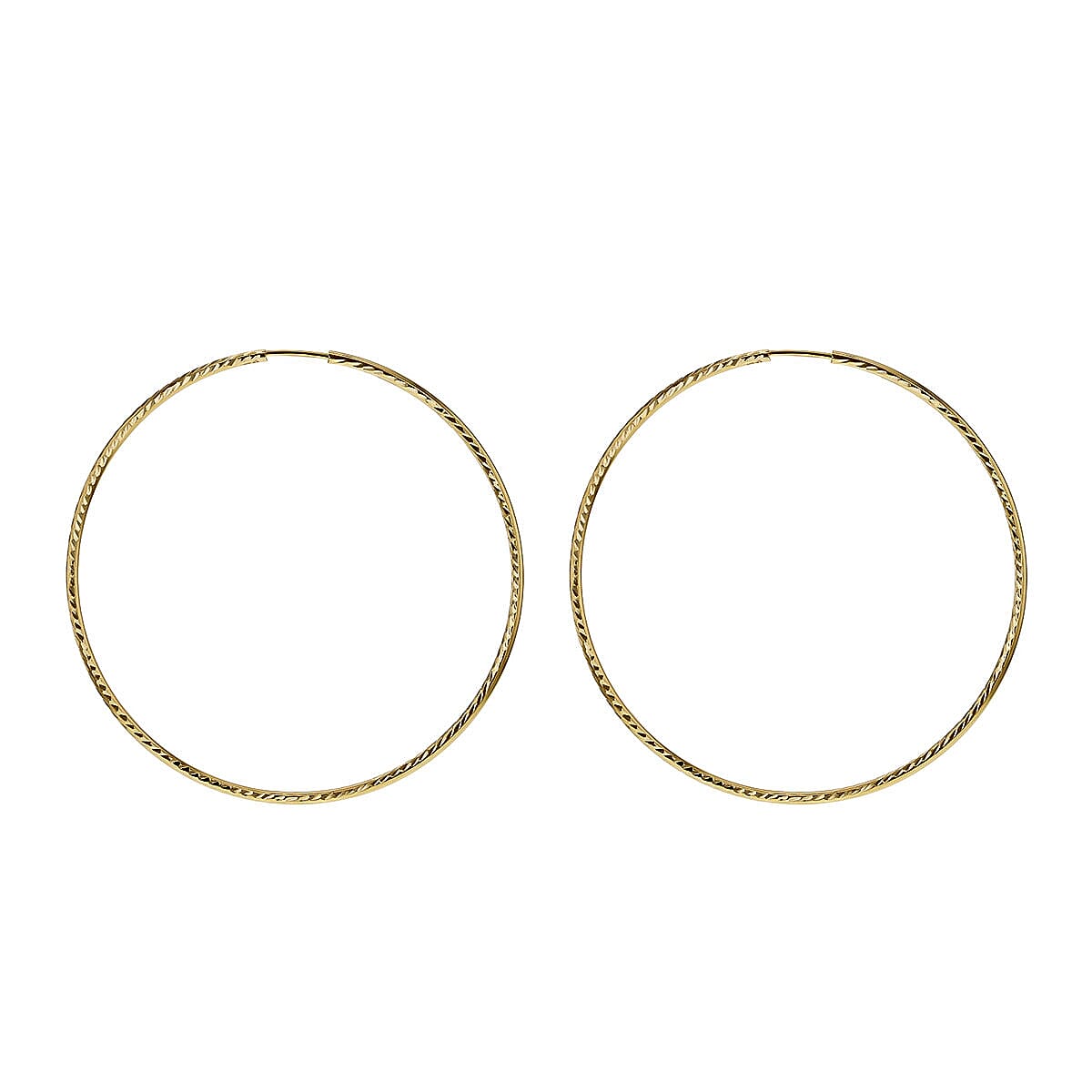 9K Yellow Gold Diamond Cut Faceted 1.5mm x 52mm Creole Earrings 7337803 1