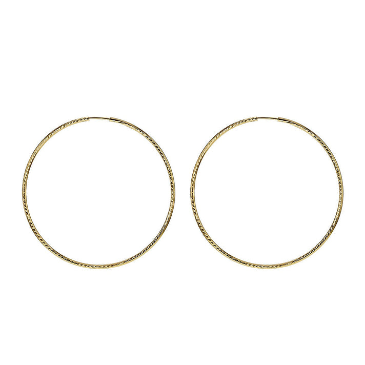 9K Yellow Gold Diamond Cut Faceted 1.5mm x 52mm Creole Earrings 7337803 2
