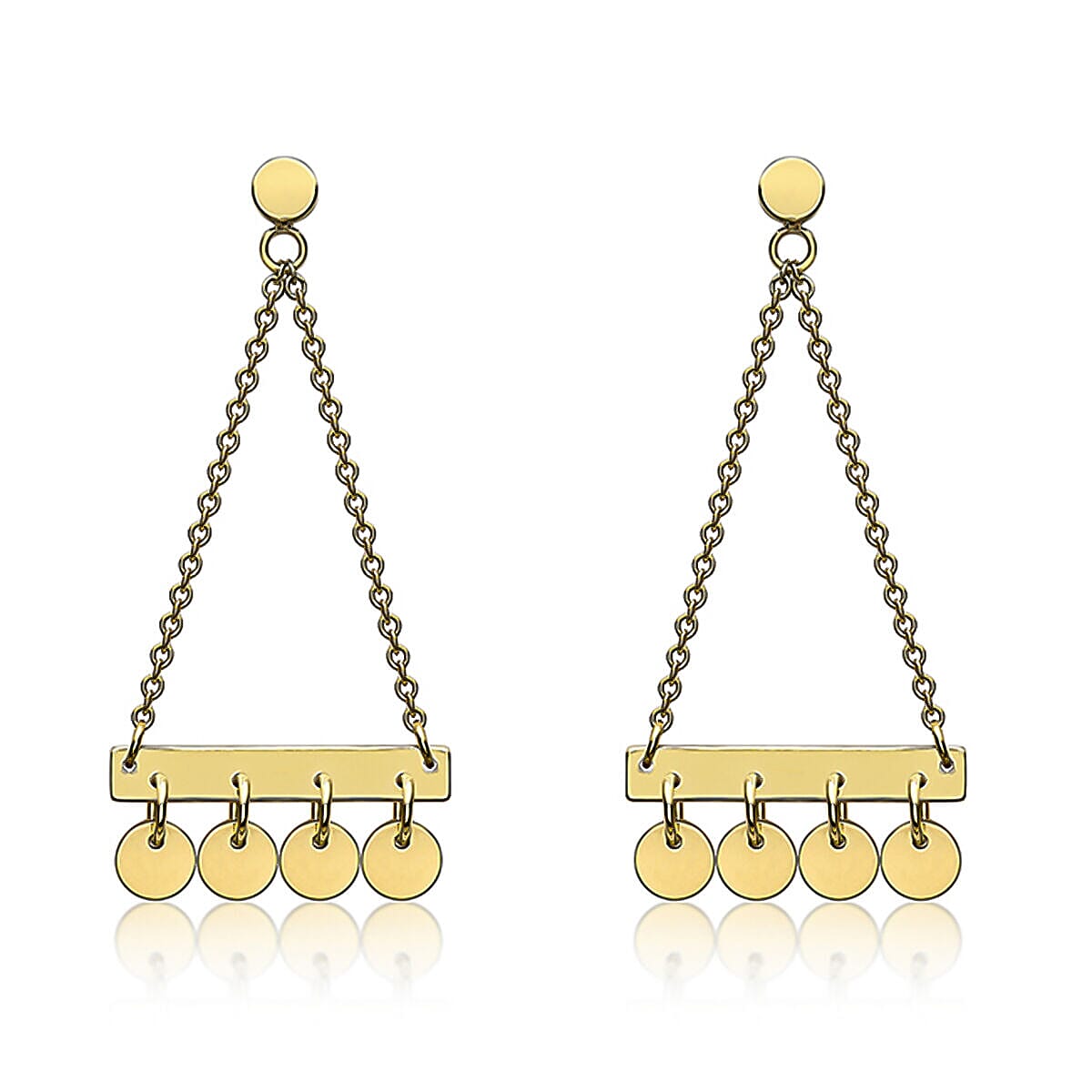 9K Yellow Gold 15mm x 33mm Bar and Hanging Discs Drop Earrings 7338190 0