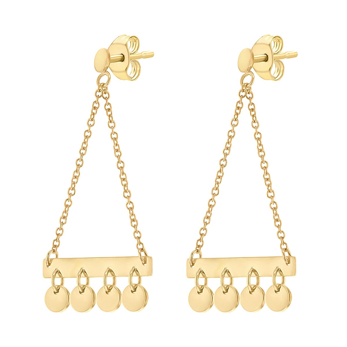 9K Yellow Gold 15mm x 33mm Bar and Hanging Discs Drop Earrings 7338190 1