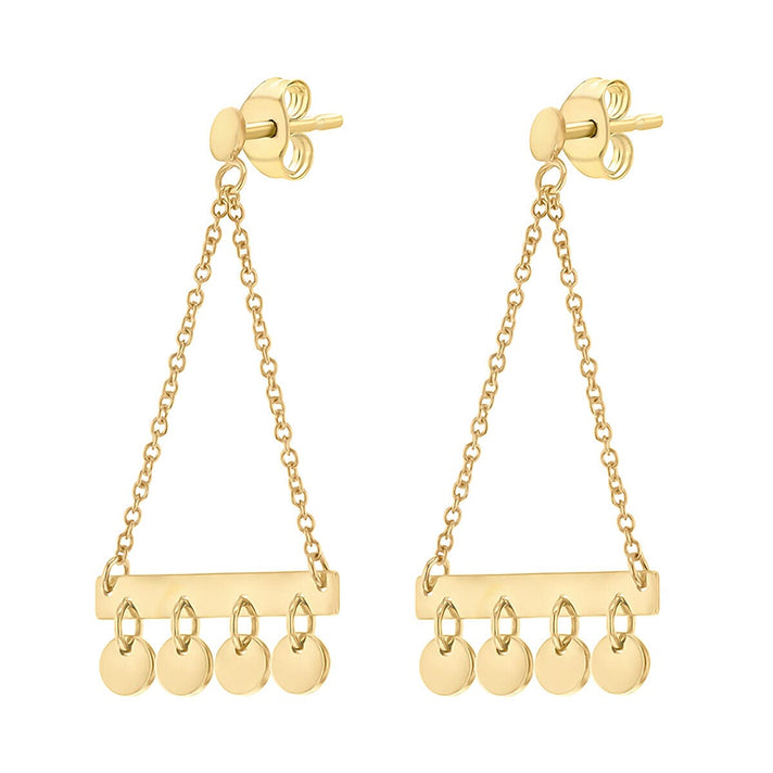 9K Yellow Gold 15mm x 33mm Bar and Hanging Discs Drop Earrings 7338190 2