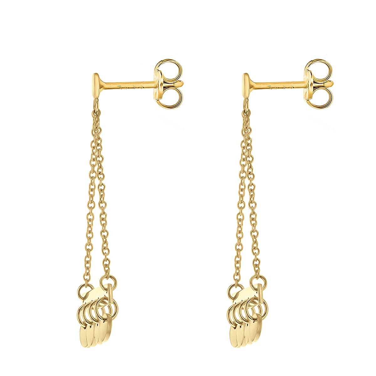 9K Yellow Gold 15mm x 33mm Bar and Hanging Discs Drop Earrings 7338190 2