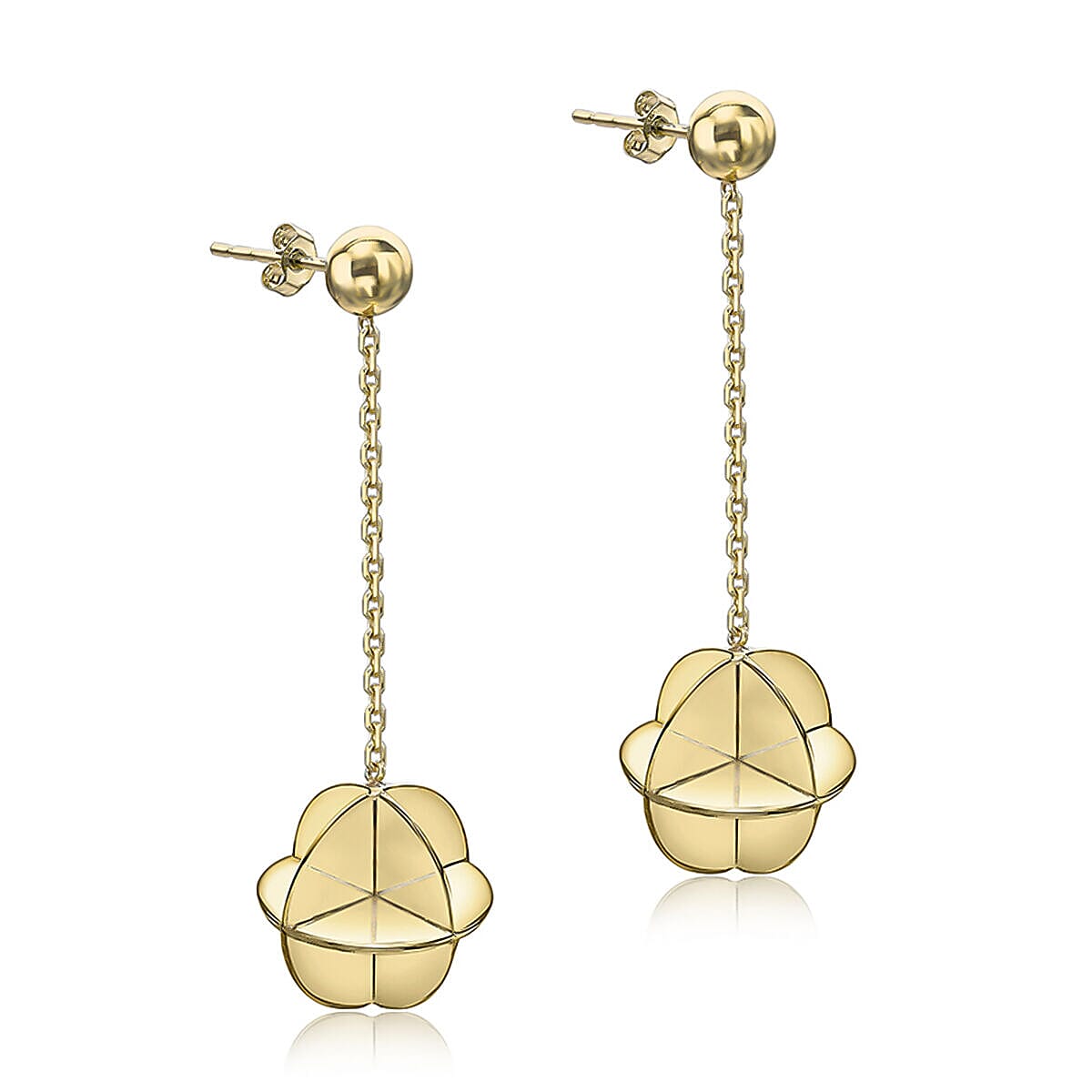9K Yellow Gold 8mm Origami and Chain Drop Earrings 7338206 0