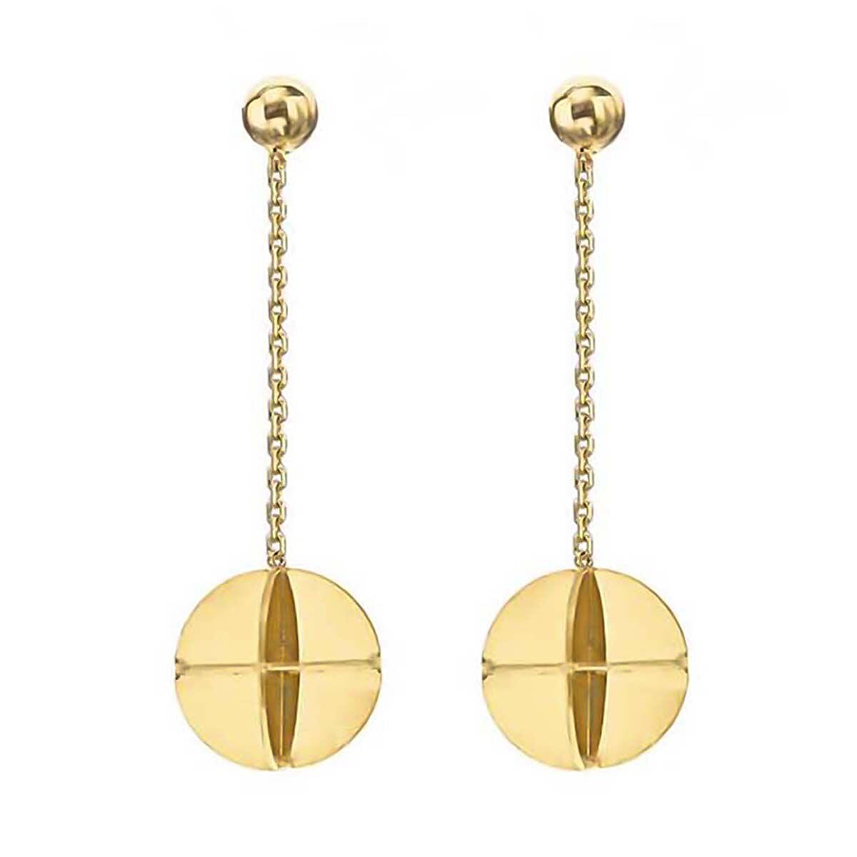9K Yellow Gold 8mm Origami and Chain Drop Earrings 7338206 1