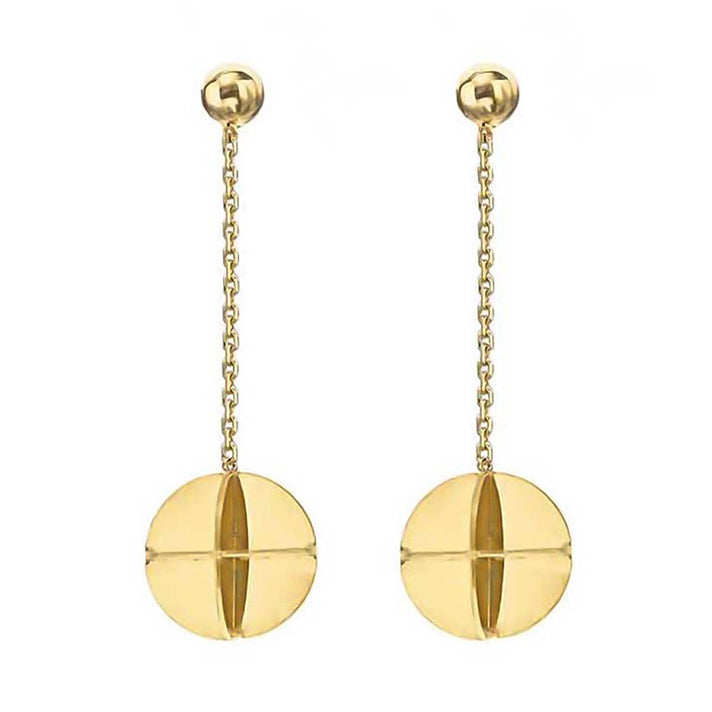 9K Yellow Gold 8mm Origami and Chain Drop Earrings 7338206 2