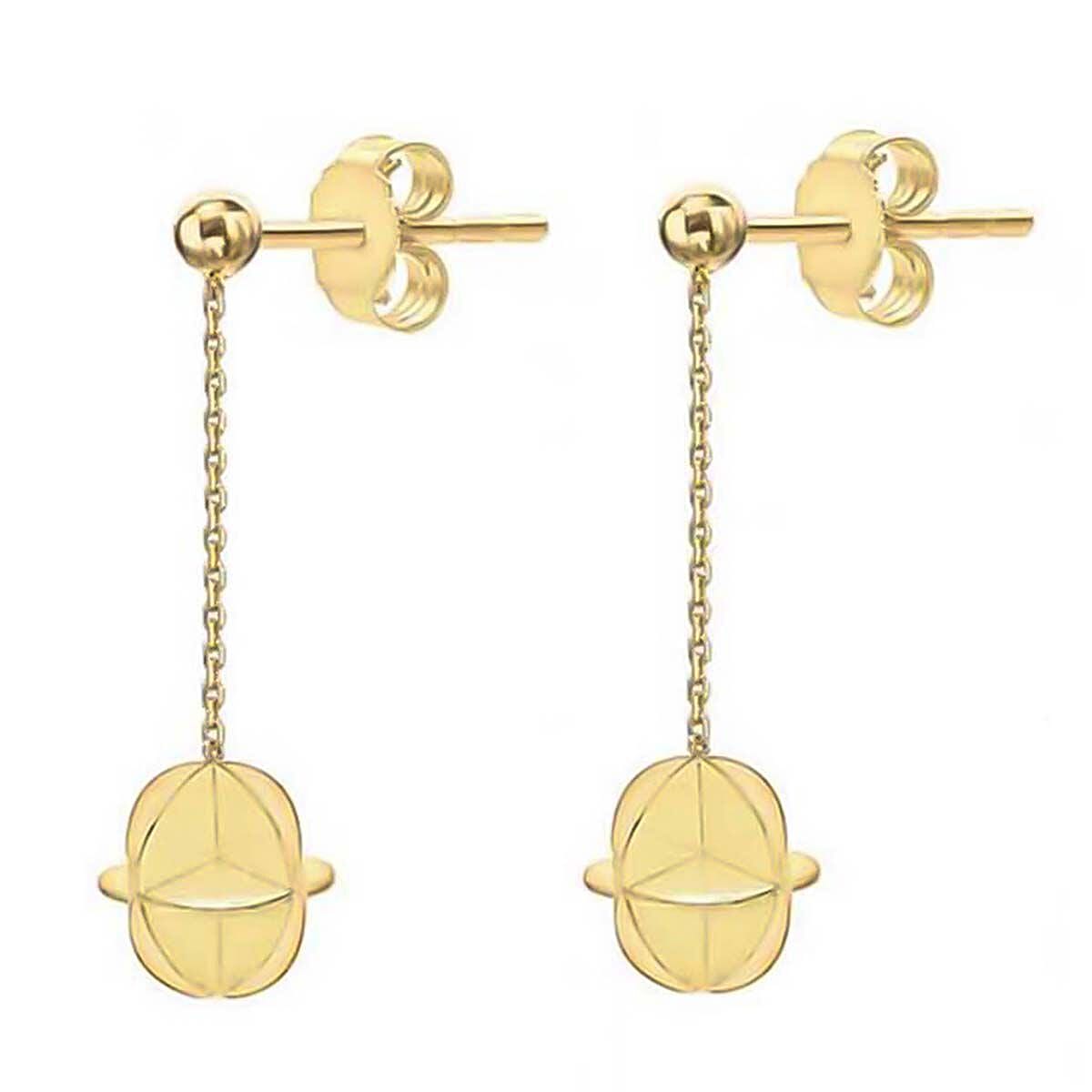 9K Yellow Gold 8mm Origami and Chain Drop Earrings 7338206 2