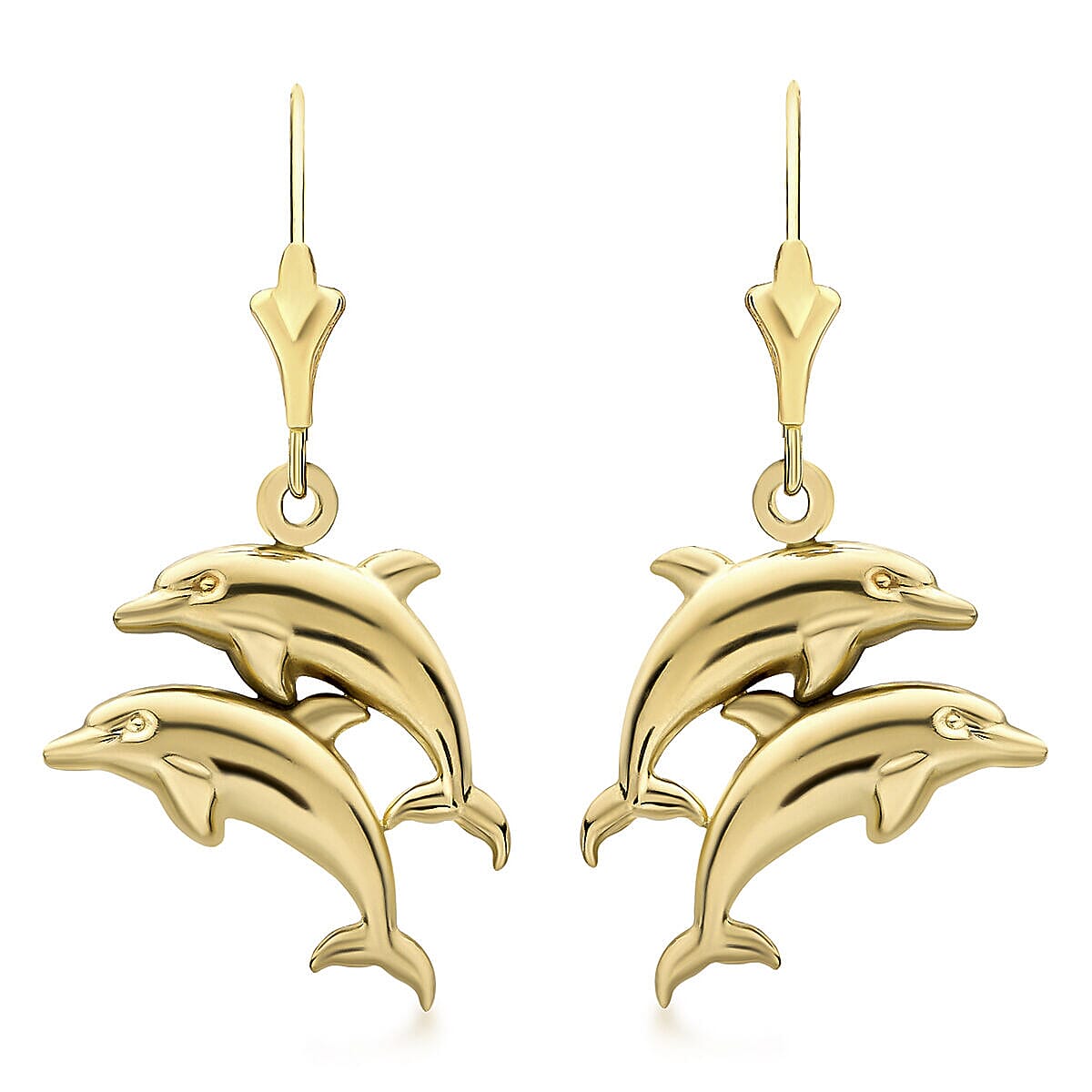 9K Yellow Gold 16.5mm x 32.5mm Double Dolphin Drop Earrings 7338614 0