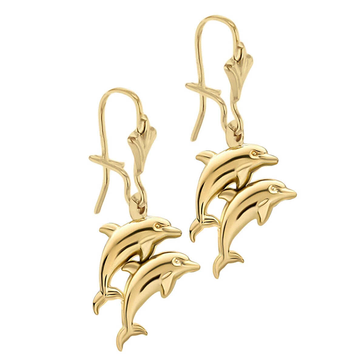 9K Yellow Gold 16.5mm x 32.5mm Double Dolphin Drop Earrings 7338614 1