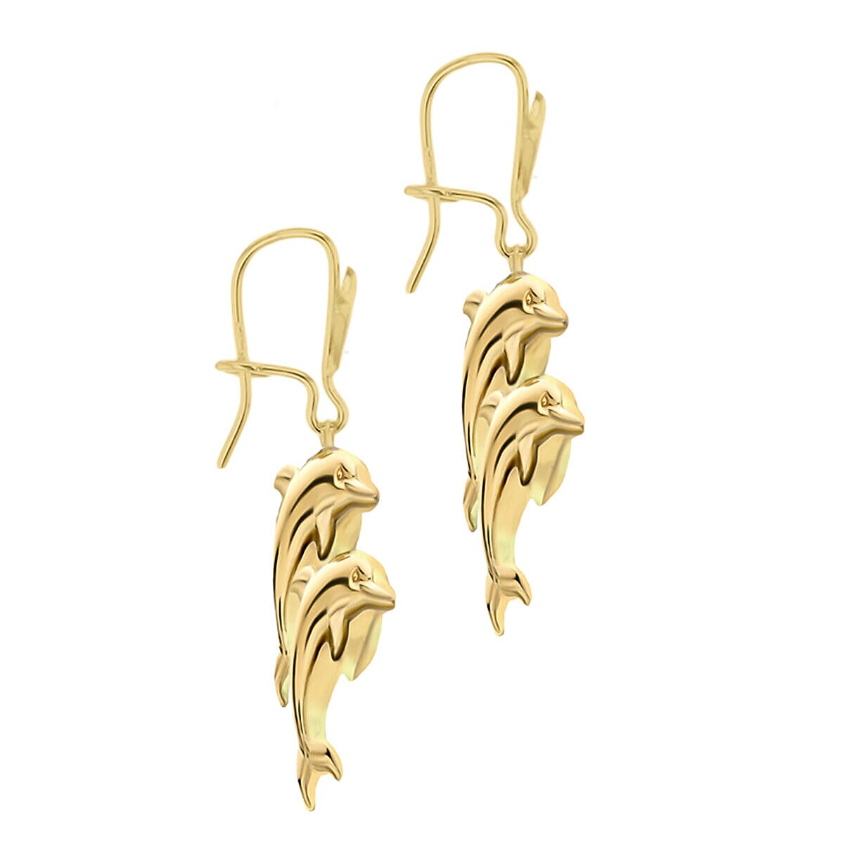 9K Yellow Gold 16.5mm x 32.5mm Double Dolphin Drop Earrings 7338614 2