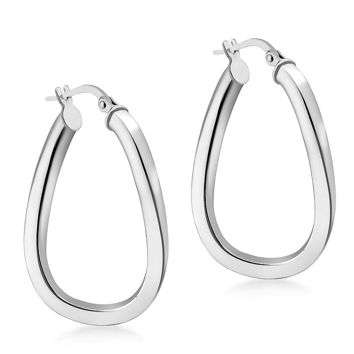 9K White Gold 20mm x 30mm Oval Wave Creole Earrings 7341812 1