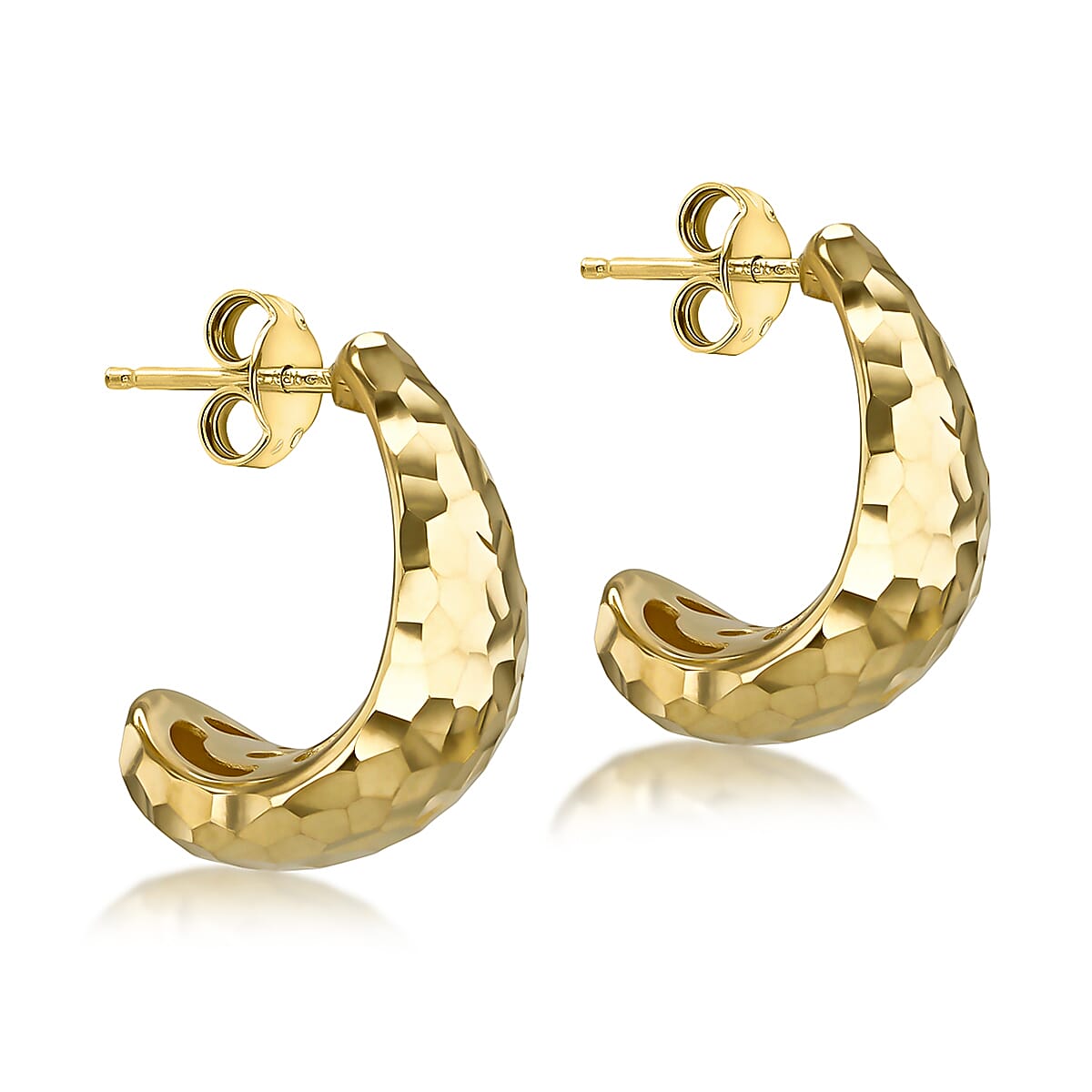Diamond Cut J Shape Stud Earrings in 9K Yellow Gold 7567527 1