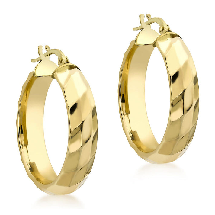 9K Yellow Gold 6mm Tube 21.5mm Patterned Round Hoop Creole Earrings 7337851 1