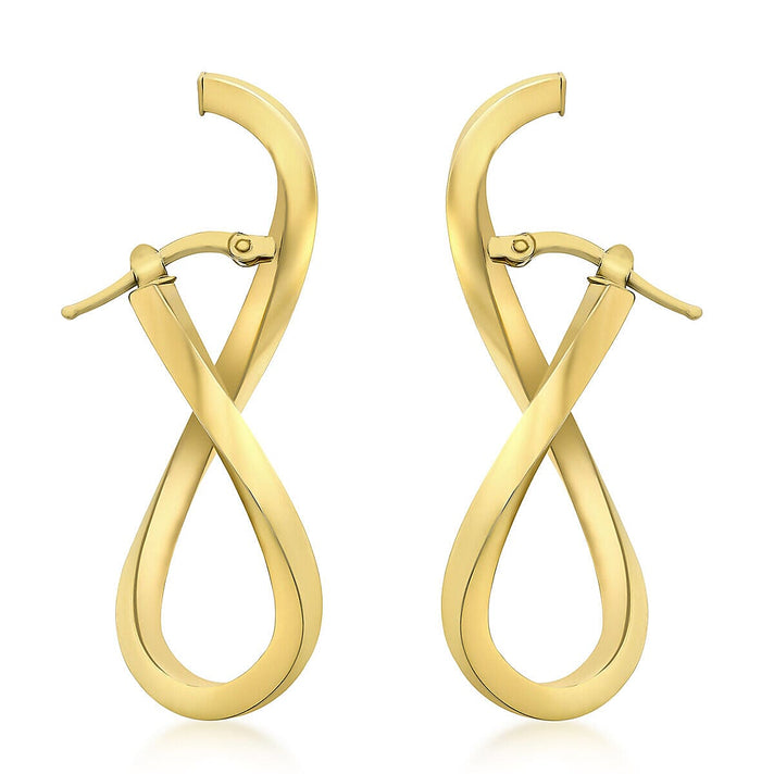 9K Yellow Gold 16mm x 40mm Square Tube Illusion Wave Creole Earrings 7337860 1