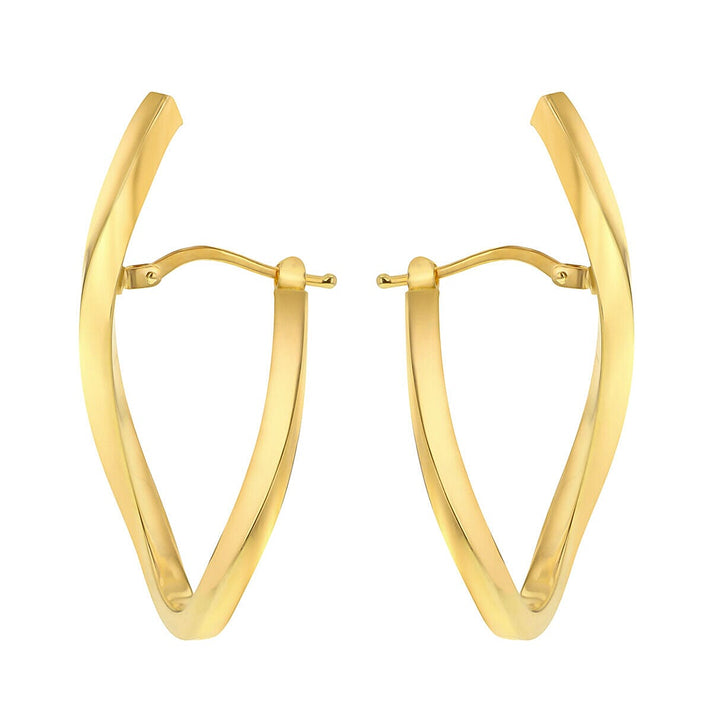 9K Yellow Gold 16mm x 40mm Square Tube Illusion Wave Creole Earrings 7337860 2