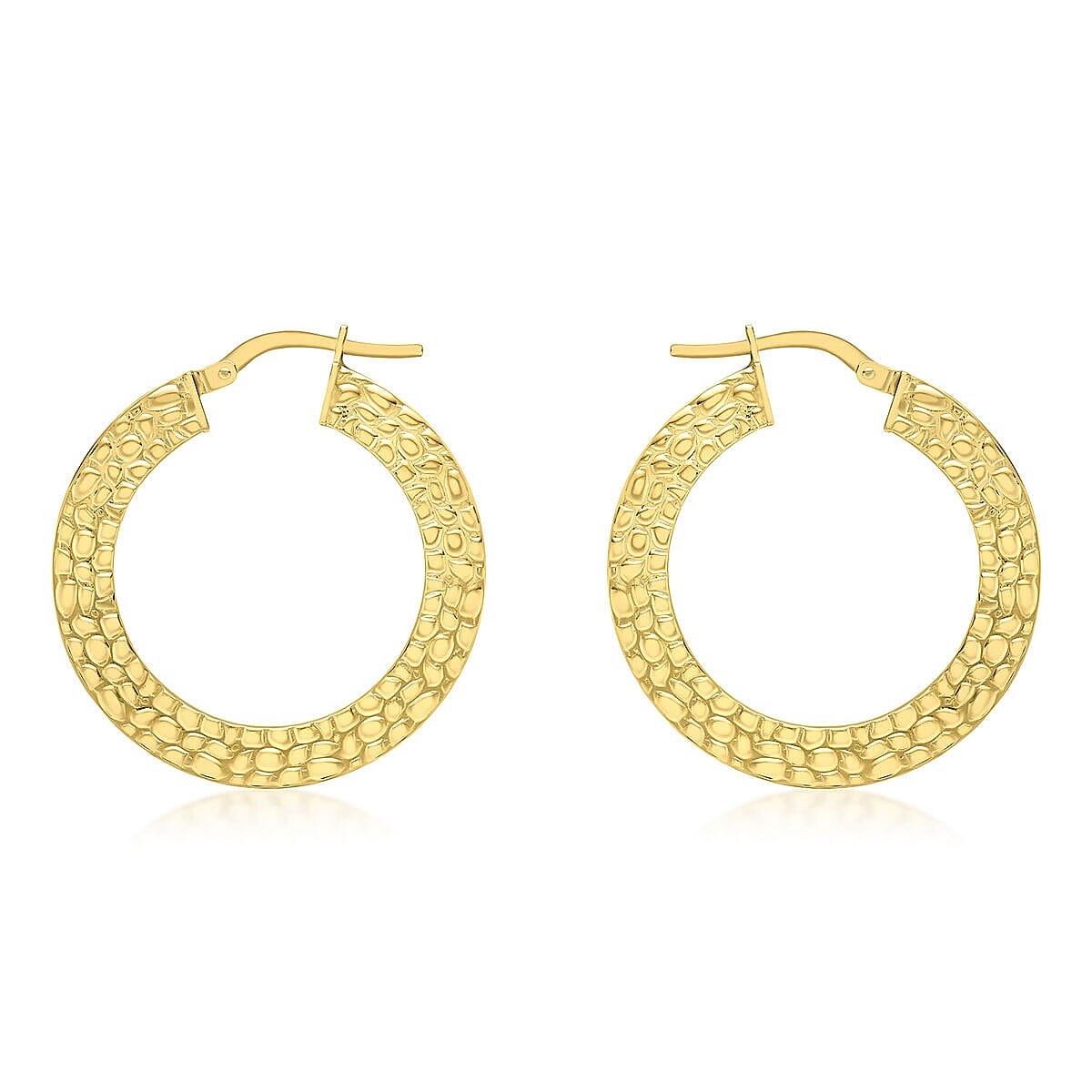 9K Yellow Gold 27.5mm Textured Creole Earrings 7337558 0
