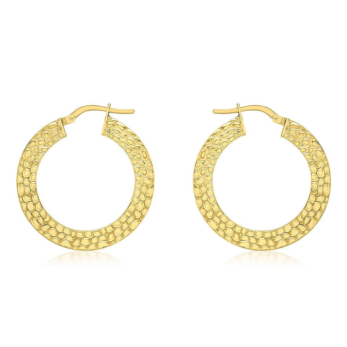 9K Yellow Gold 27.5mm Textured Creole Earrings 7337558 1