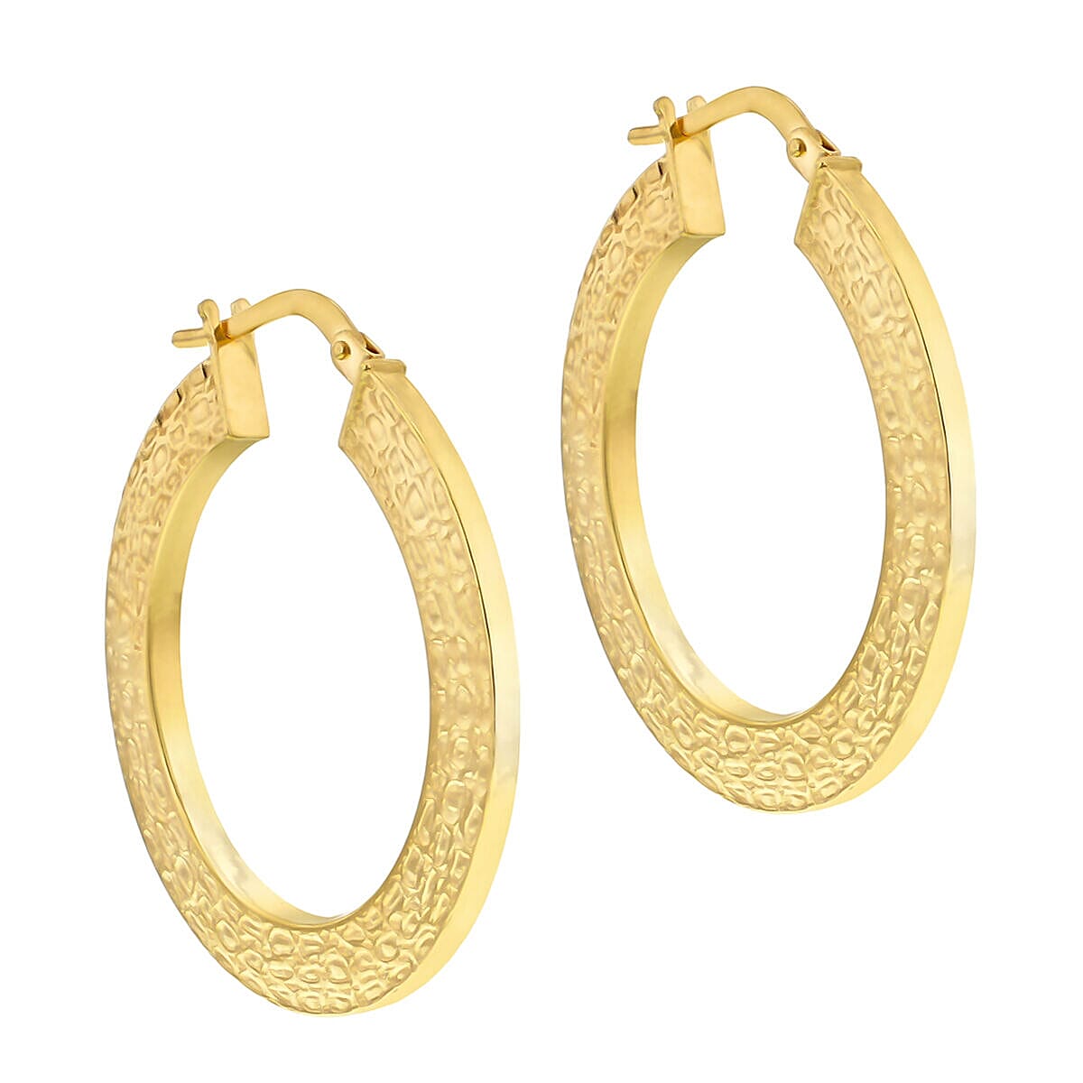 9K Yellow Gold 27.5mm Textured Creole Earrings 7337558 1