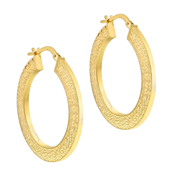 9K Yellow Gold 27.5mm Textured Creole Earrings 7337558 2