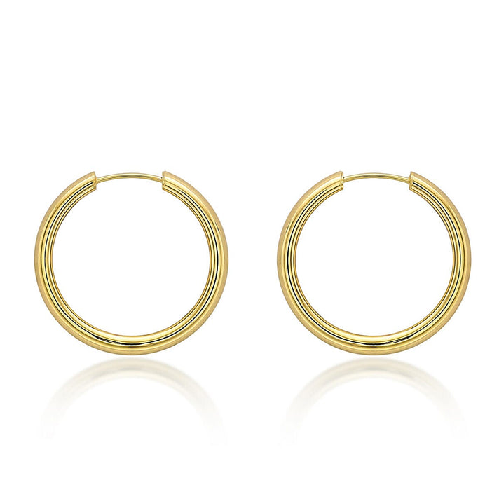 9K Yellow Gold 4mm Tube 25mm Hoop Earrings 7337630 1