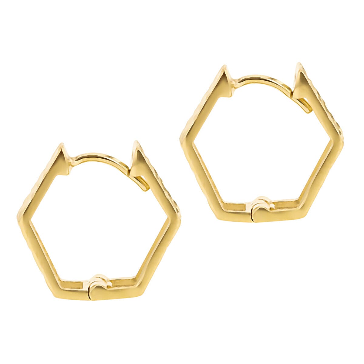9K Yellow Gold 4.5mm x 13mm Diamond Cut Hexagon Huggie Earrings 7337760 1