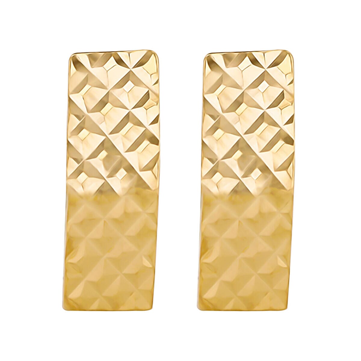 9K Yellow Gold 4.5mm x 13mm Diamond Cut Hexagon Huggie Earrings 7337760 2
