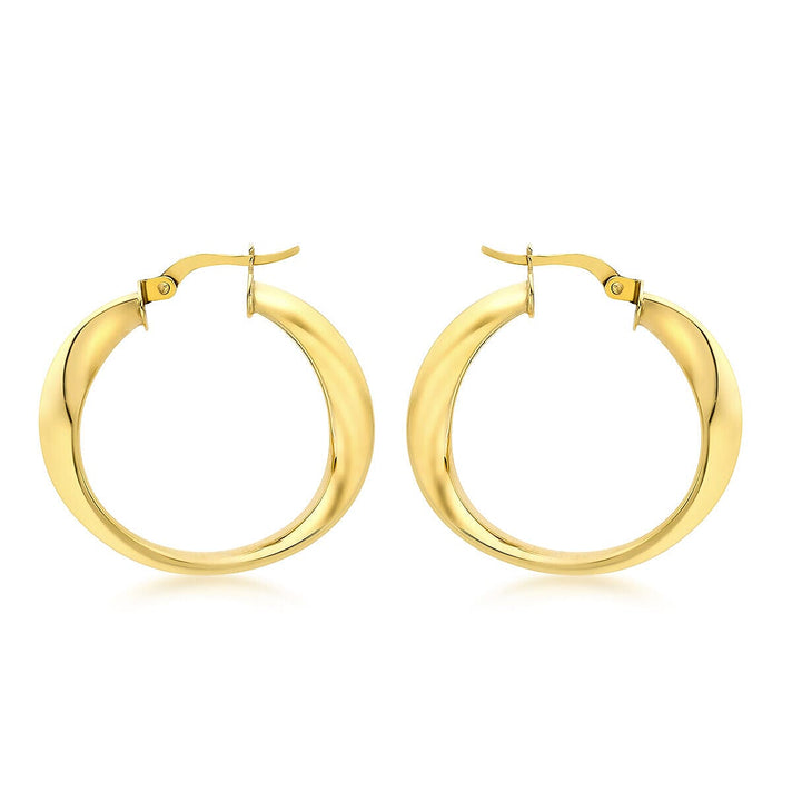 9K Yellow Gold 24mm Wave Creole Earrings 7337863 1