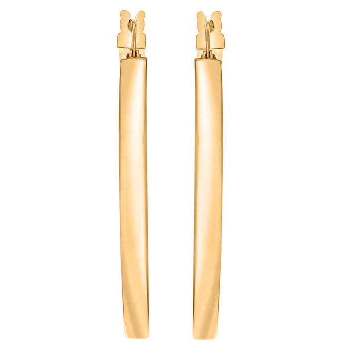 9K Yellow Gold 3mm Rectangular Tube 30mm Polished Hoop Creole Earrings 7337866 1