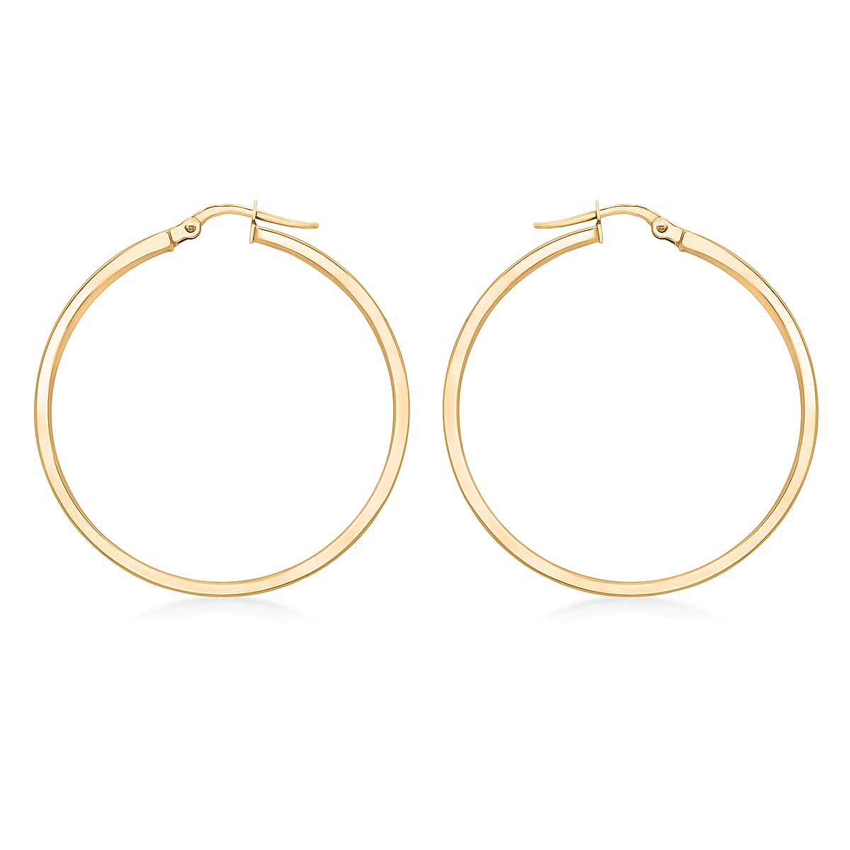 9K Yellow Gold 3mm Rectangular Tube 30mm Polished Hoop Creole Earrings 7337866 3