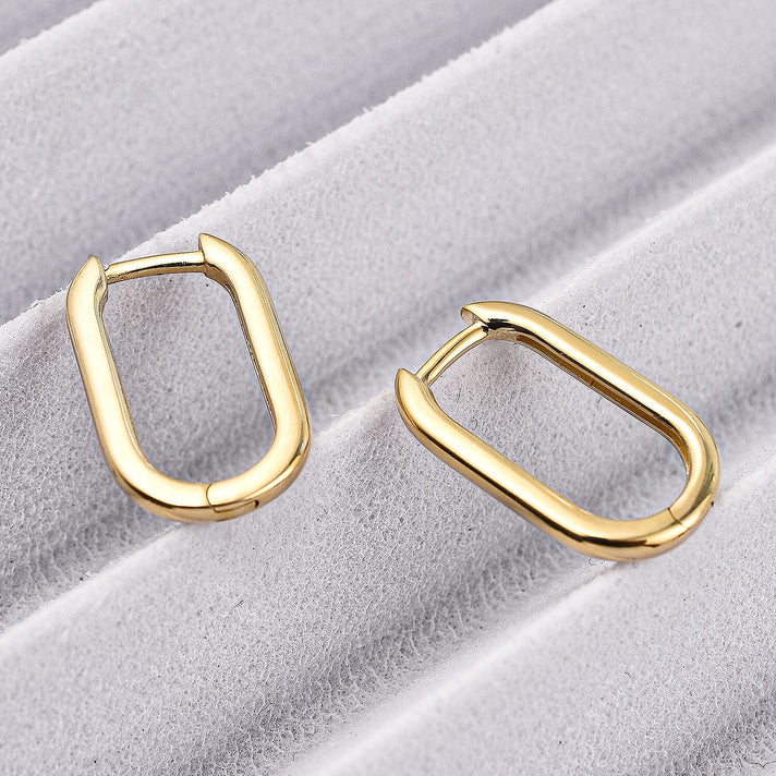 9K Yellow Gold 10.5mm x 17mm Rectangular Hoop Creole Earrings 7338105 2