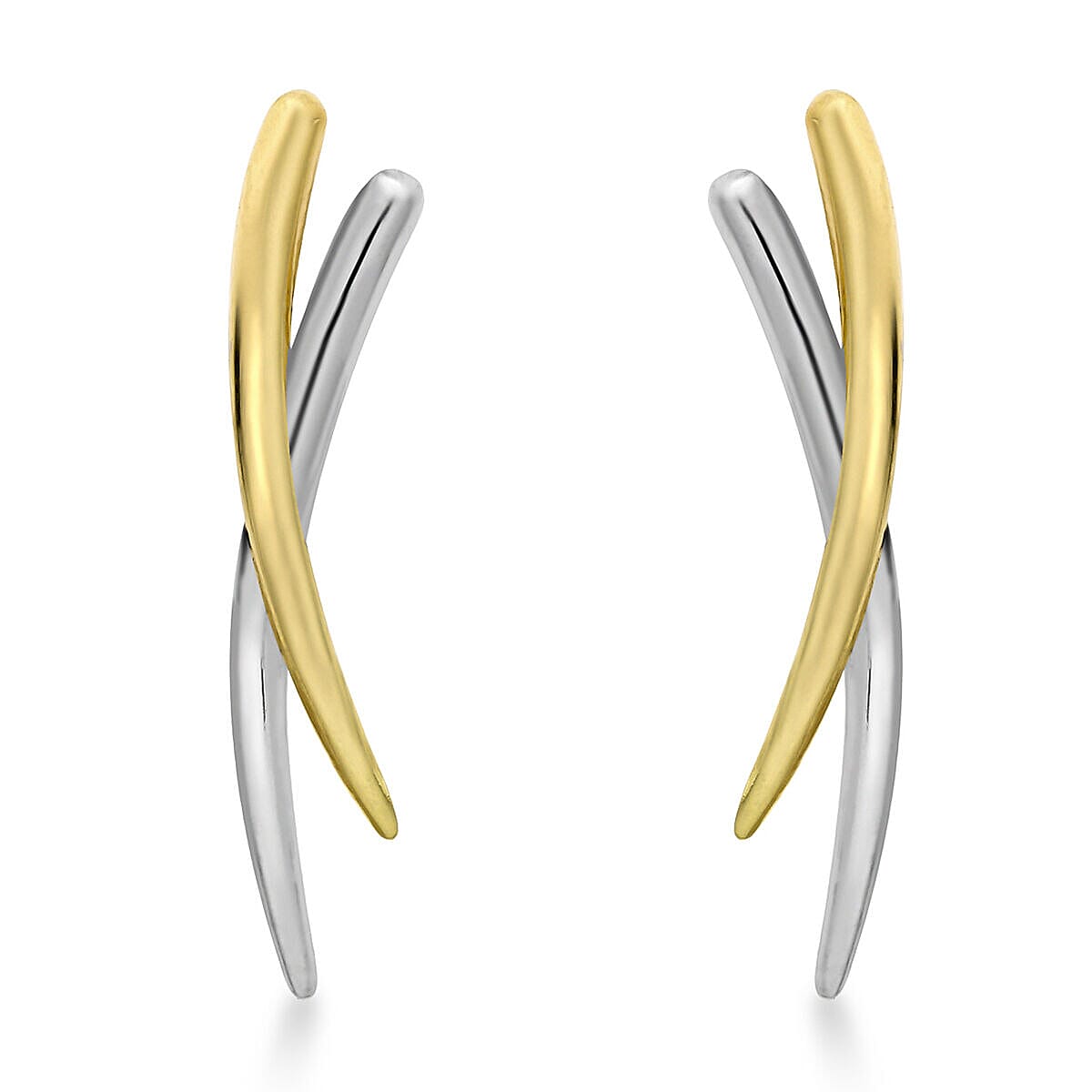 9K Two Colour Gold 5mm x 27mm Crossover Earrings 7341437 0