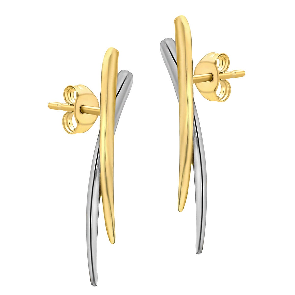 9K Two Colour Gold 5mm x 27mm Crossover Earrings 7341437 1