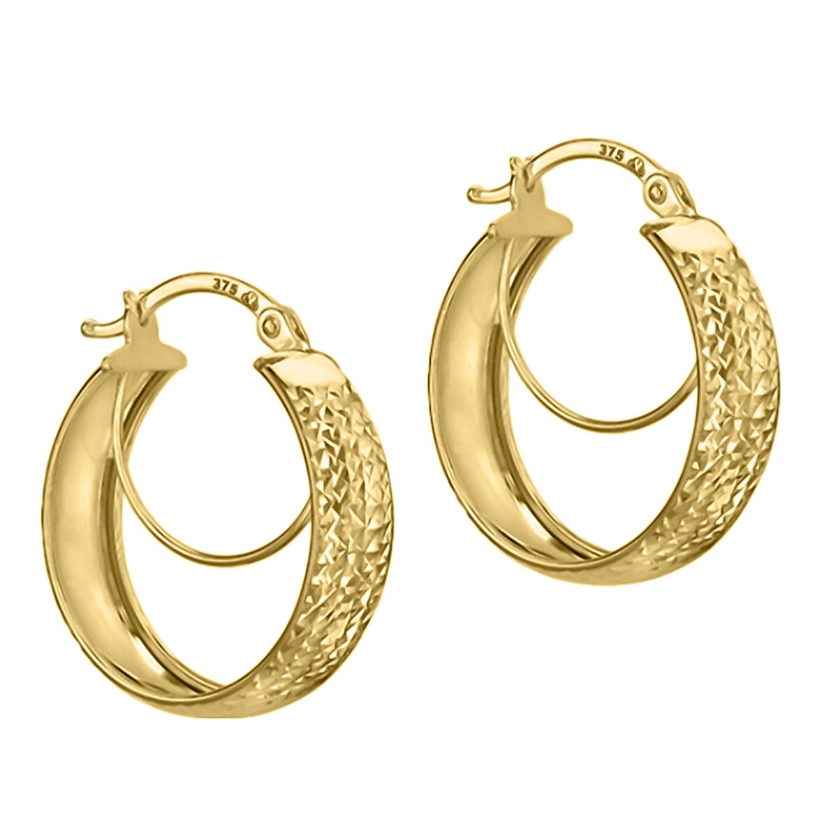 Royal Bali - 9K Yellow Gold Pine Band Hoop Earrings 7747567 0