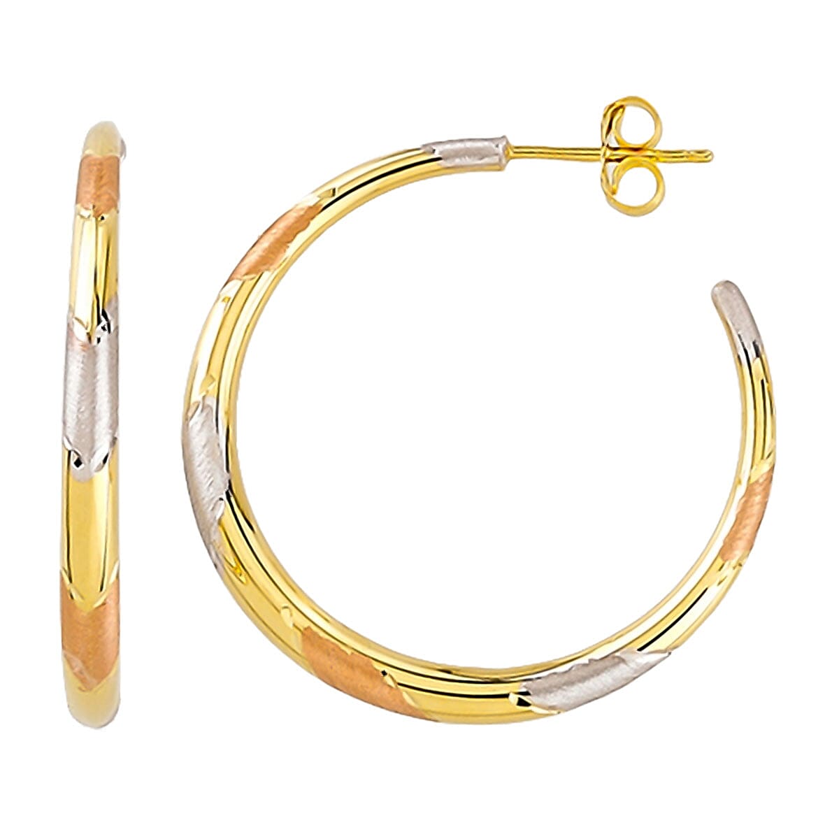 9K Yellow, White &amp; Rose Gold Tricolour Earring with Push Back 7988081 0