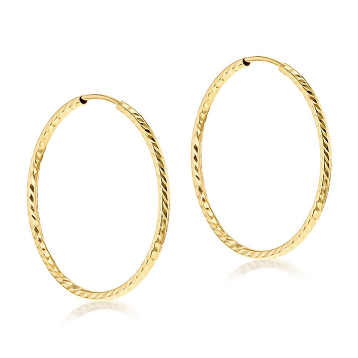 9K Yellow Gold Diamond Cut Faceted 1.5mm x 30mm Creole Earrings 7337794 1