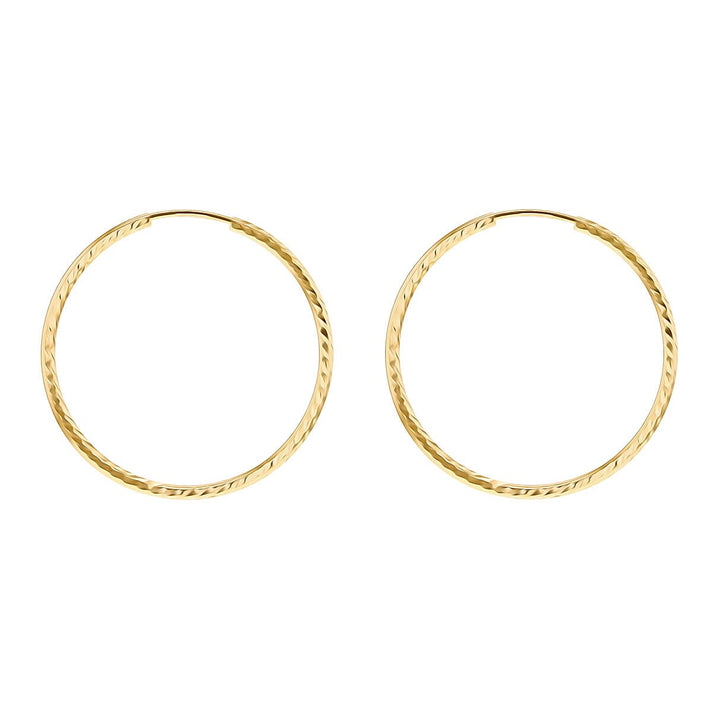 9K Yellow Gold Diamond Cut Faceted 1.5mm x 30mm Creole Earrings 7337794 2