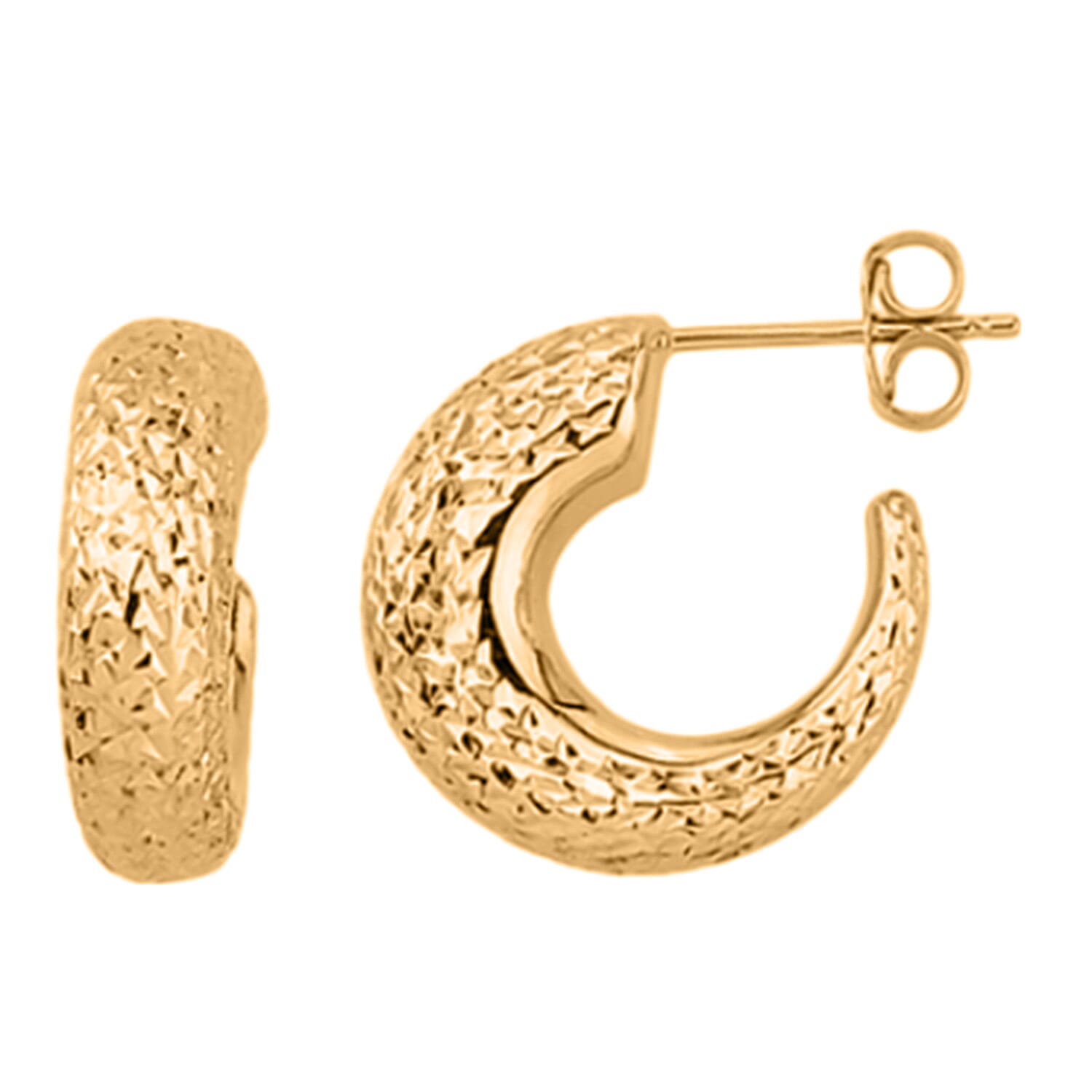 Closeout Deal - 9K Yellow Gold Textured Half-Hoop Earrings 7786516 0