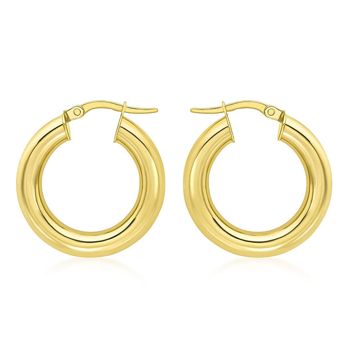 9K Yellow Gold 4mm Round Tube 22mm Polished Hoop Creole Earrings 7337861 1