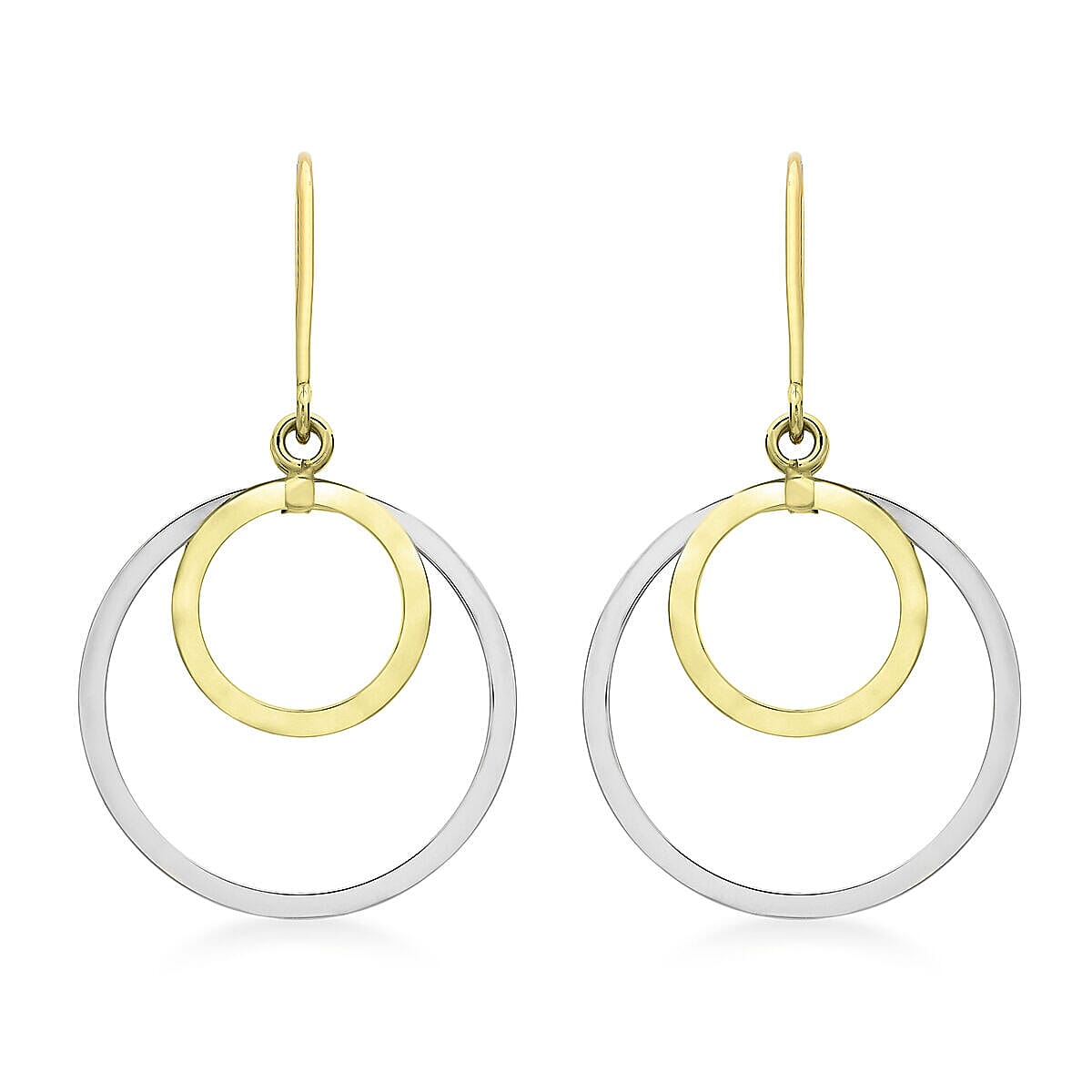 9K Two Colour Gold 22mm x 36mm Double Hoop Drop Earrings 7341237 0