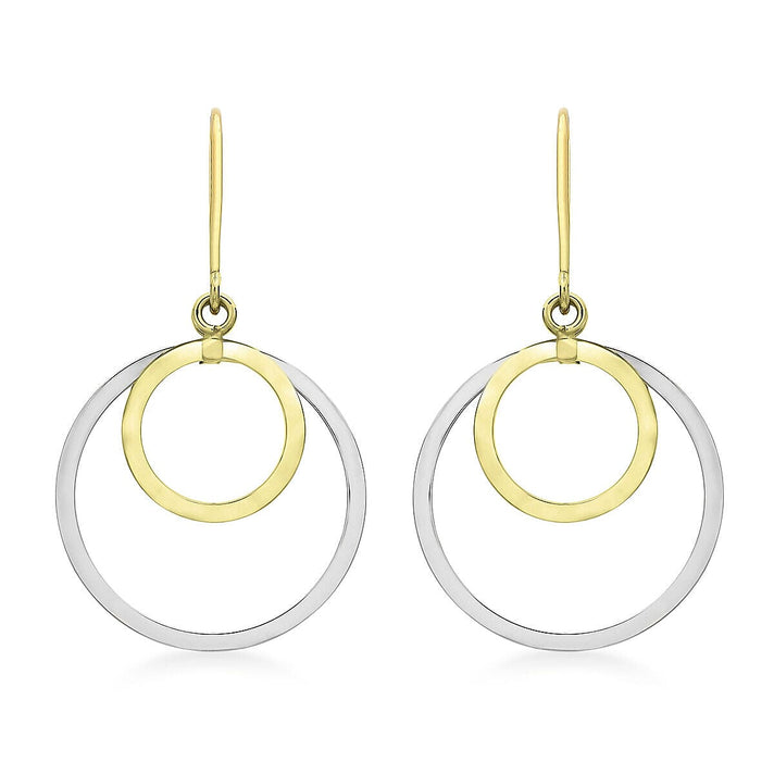 9K Two Colour Gold 22mm x 36mm Double Hoop Drop Earrings 7341237 1