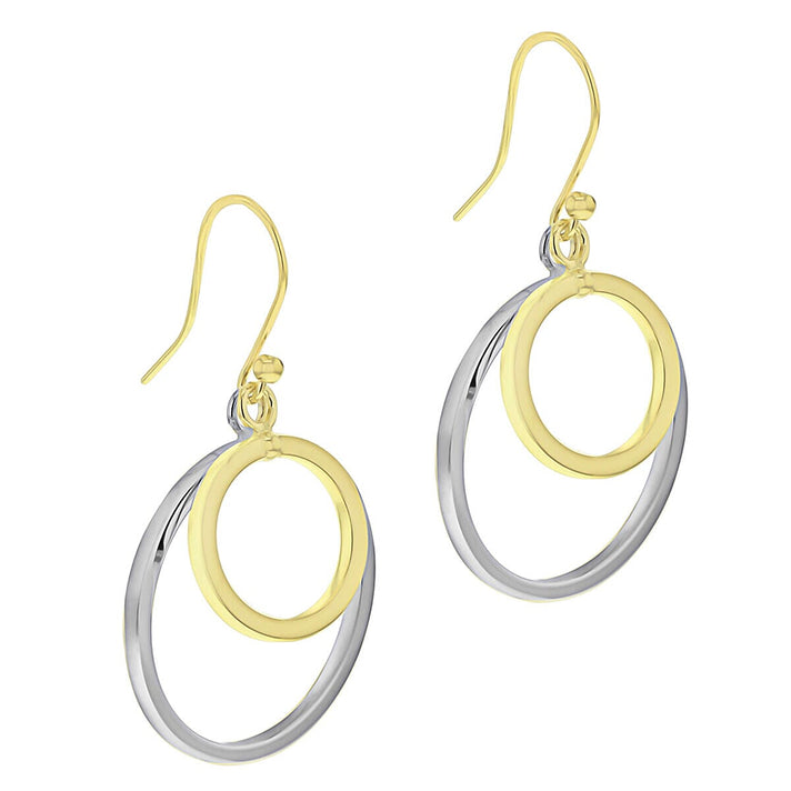 9K Two Colour Gold 22mm x 36mm Double Hoop Drop Earrings 7341237 2