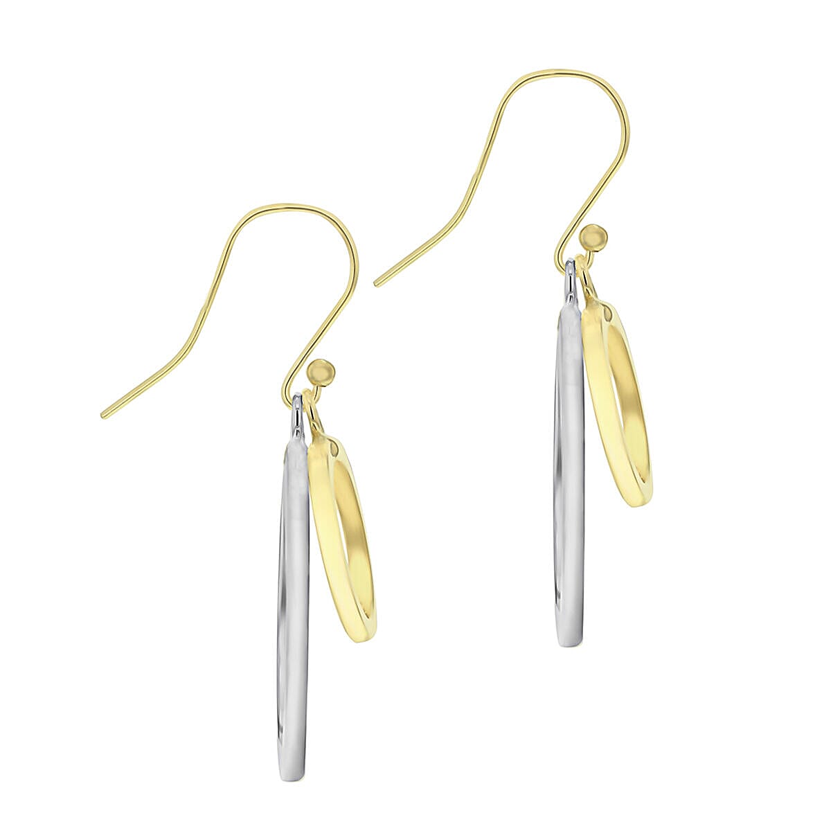 9K Two Colour Gold 22mm x 36mm Double Hoop Drop Earrings 7341237 2