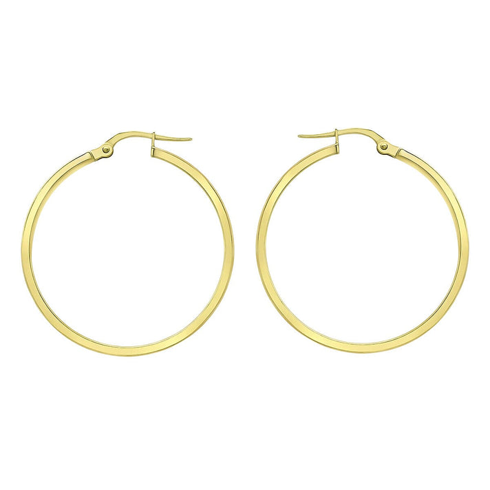 9K Yellow Gold 3mm Rectangular Tube 35mm Polished Hoop Creole Earrings 7337855 1